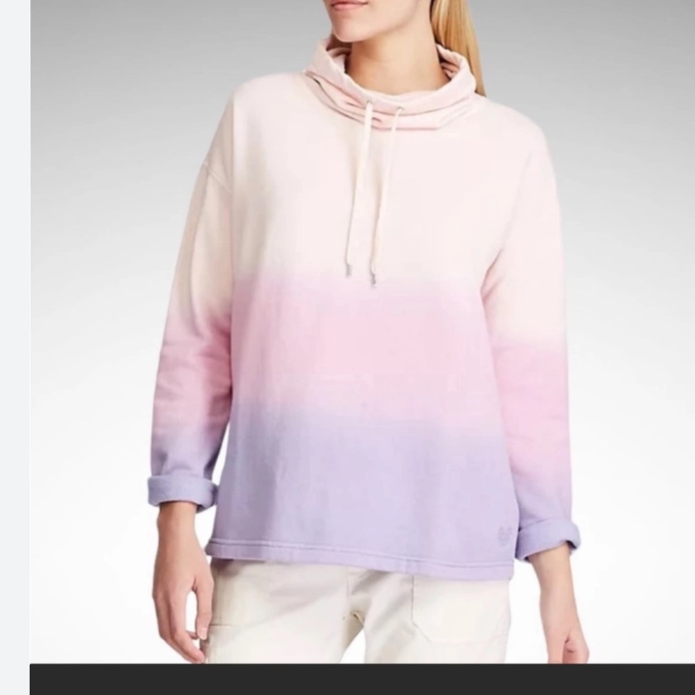 Chaps Multicolor Color Striped Dip Dye Funnel Neck Sweatshirt Pink Purple